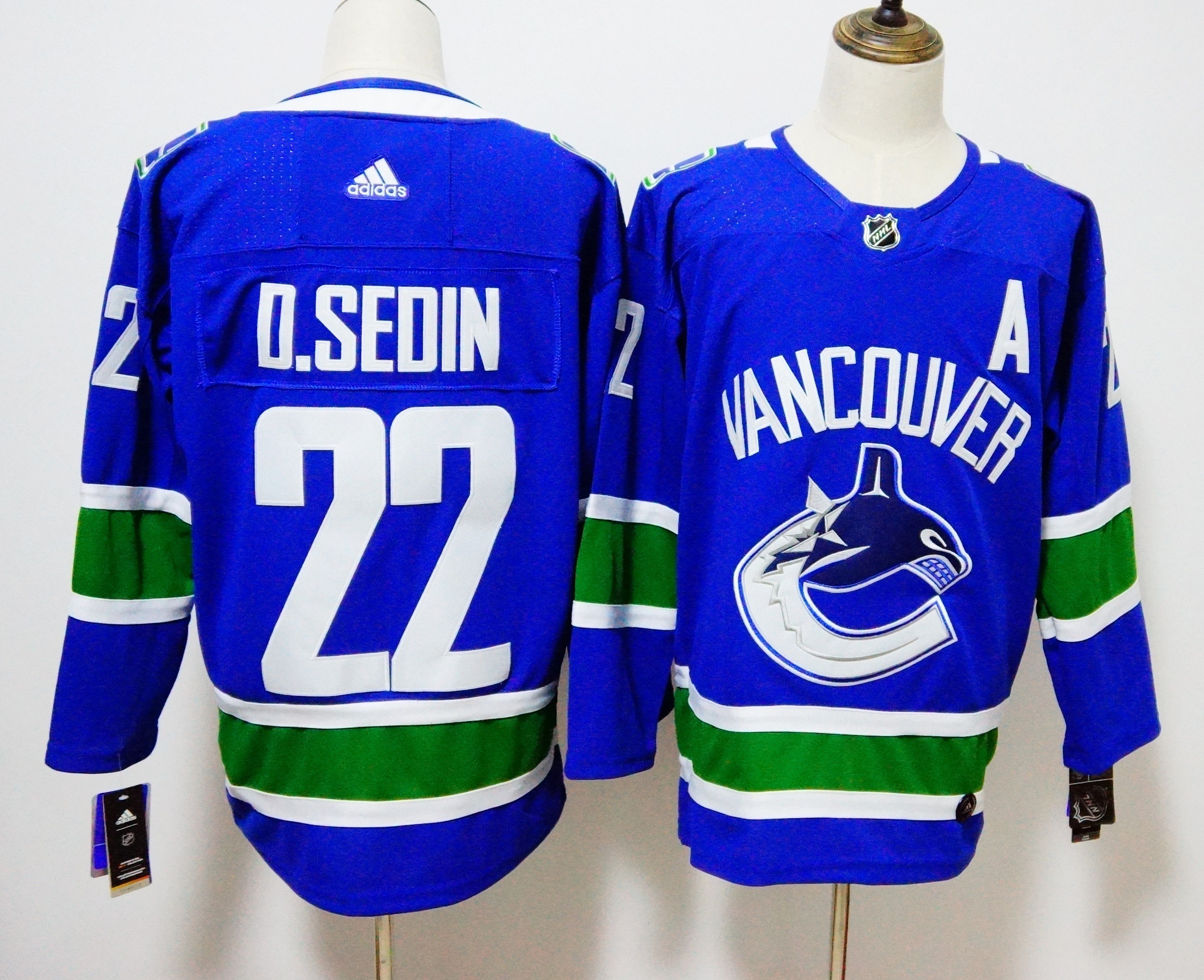 Men Vancouver Canucks #22 D.Sedin Blue Hockey Stitched Adidas NHL Jerseys